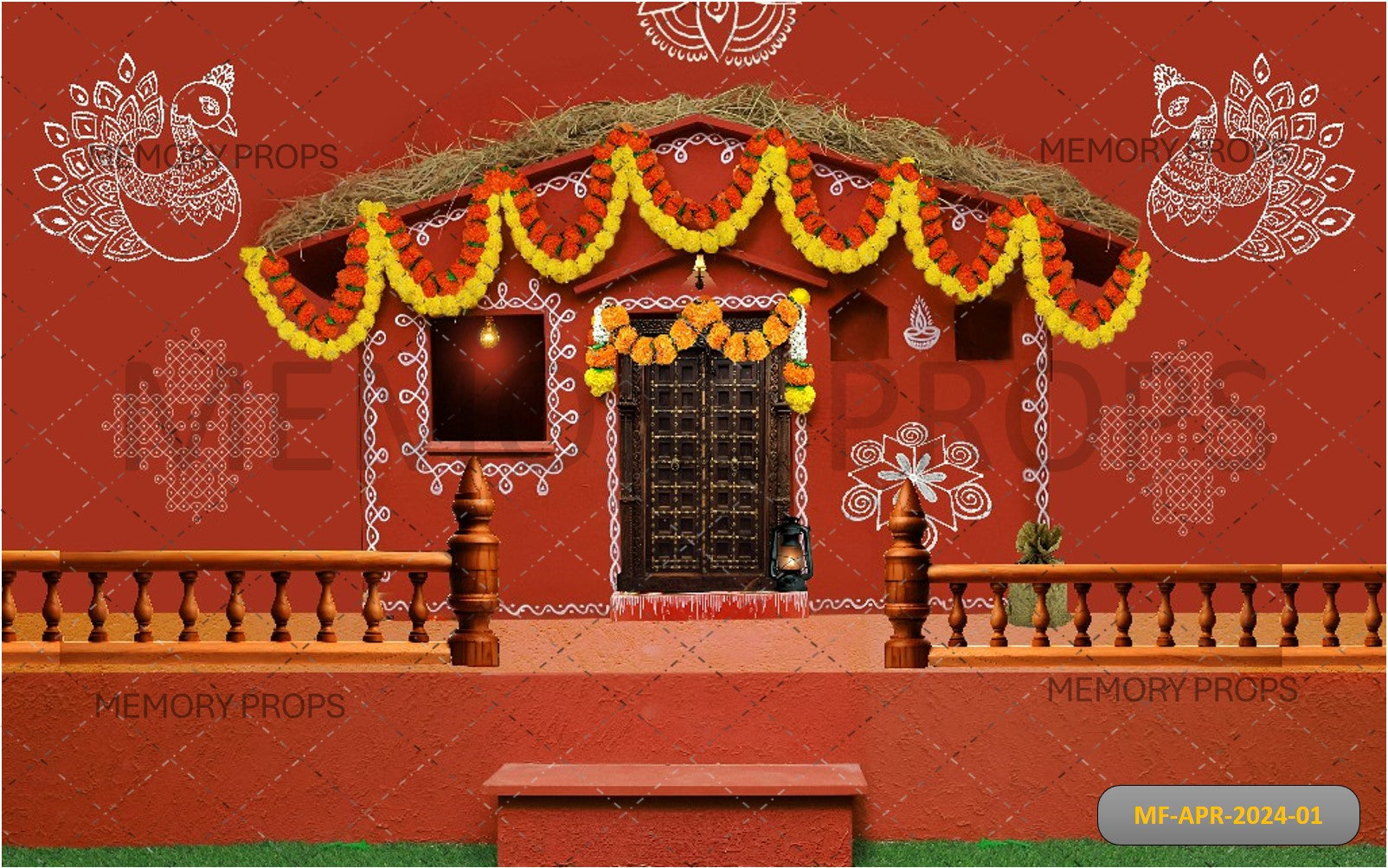 RED HOUSE PONGAL CELEBRATION PRINTED BACKDROP