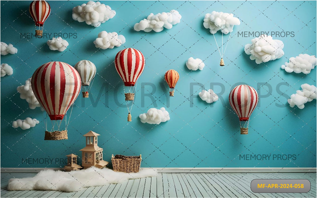 HOT AIR BALLOON SPACE ELEMENTS SHAPES + WHITE WOODEN BACKDROPS