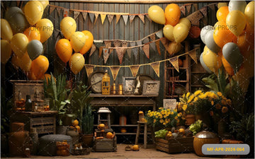 WOODEN HOUSE BALLOONS DECORATION - PRINTED BACKDROPS