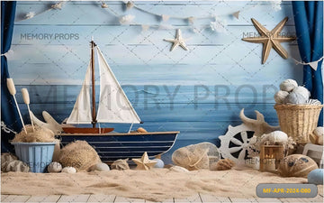 BEACH SCENE WITH A SAILBOAT - PRINTED BACKDROPS