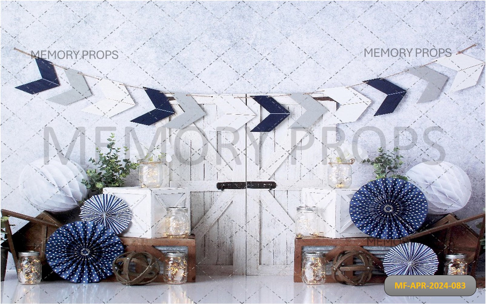 WHITE WOODEN DOOR PAPER DECORATION - PRINTED BACKDROPS