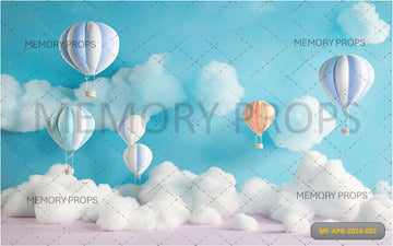 BLUE HOT AIR BALLOONS ARE FLYING THE - PRINTED BACKDROPS