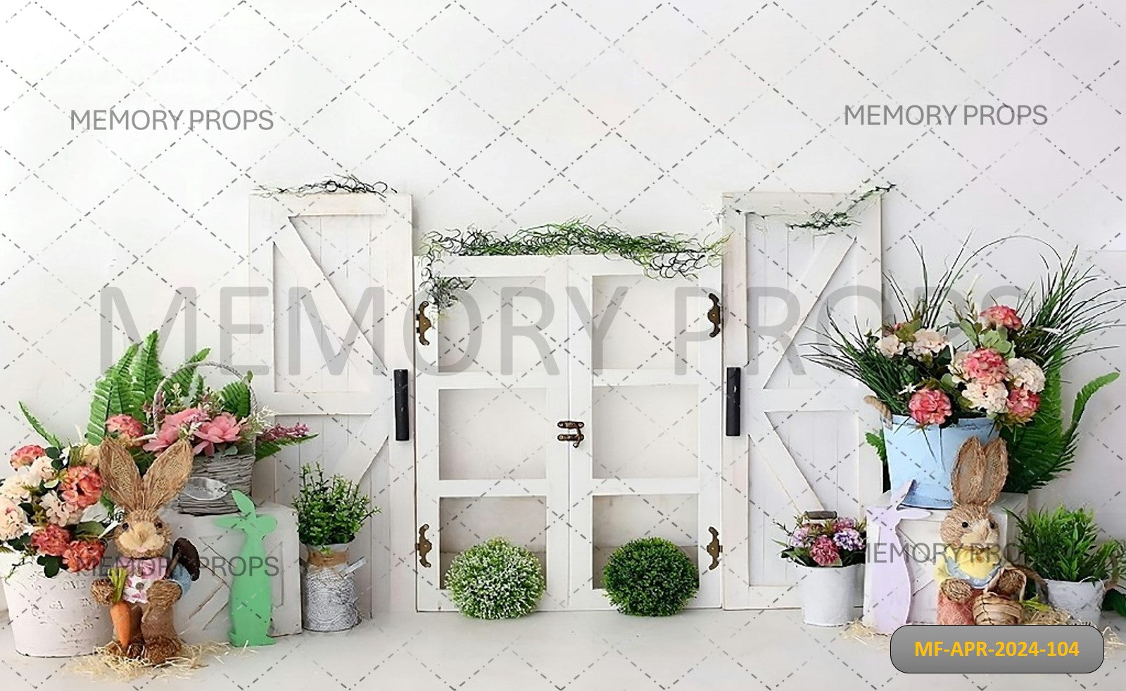 EASTER MONTAGE BARN DOOR WITH COLOURFUL FLOWERS - PRINTED BACKDROPS