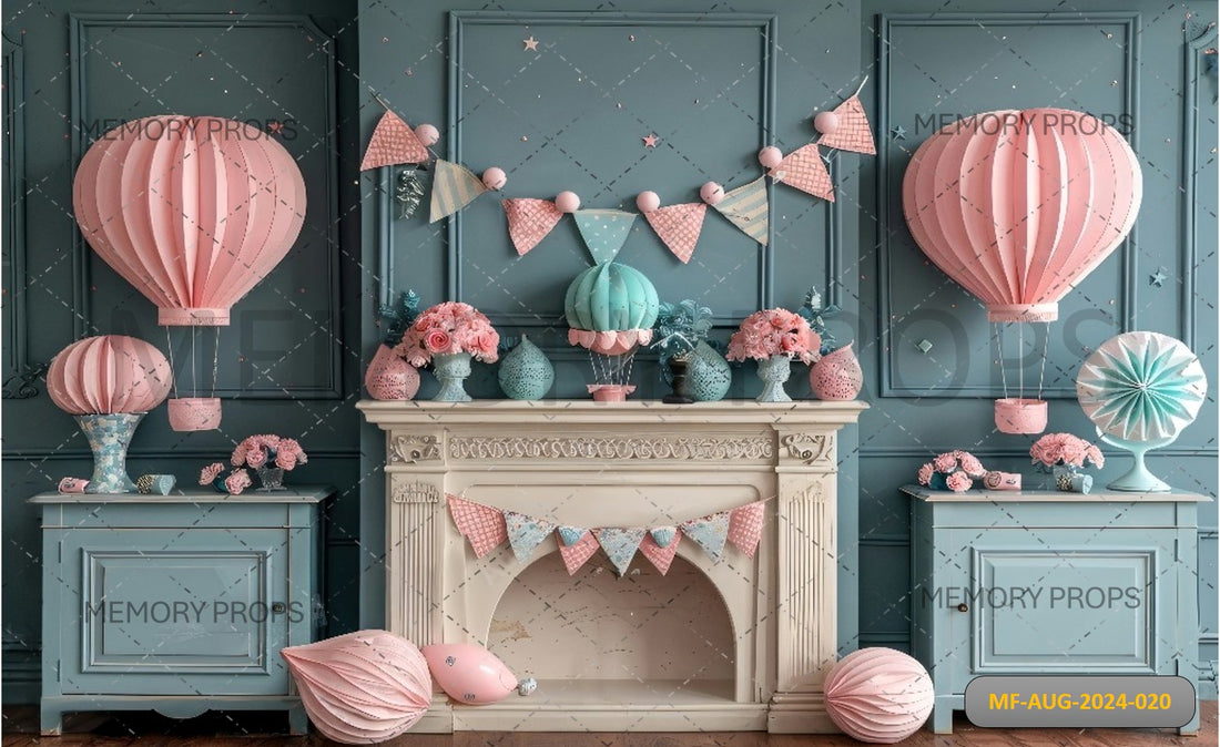 HOT AIR BALLOONS IN ROOM + WOODEN BACKDROPS