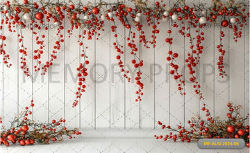 RED BERRY CHRISTMAS GARLAND - BABY PRINTED BACKDROPS