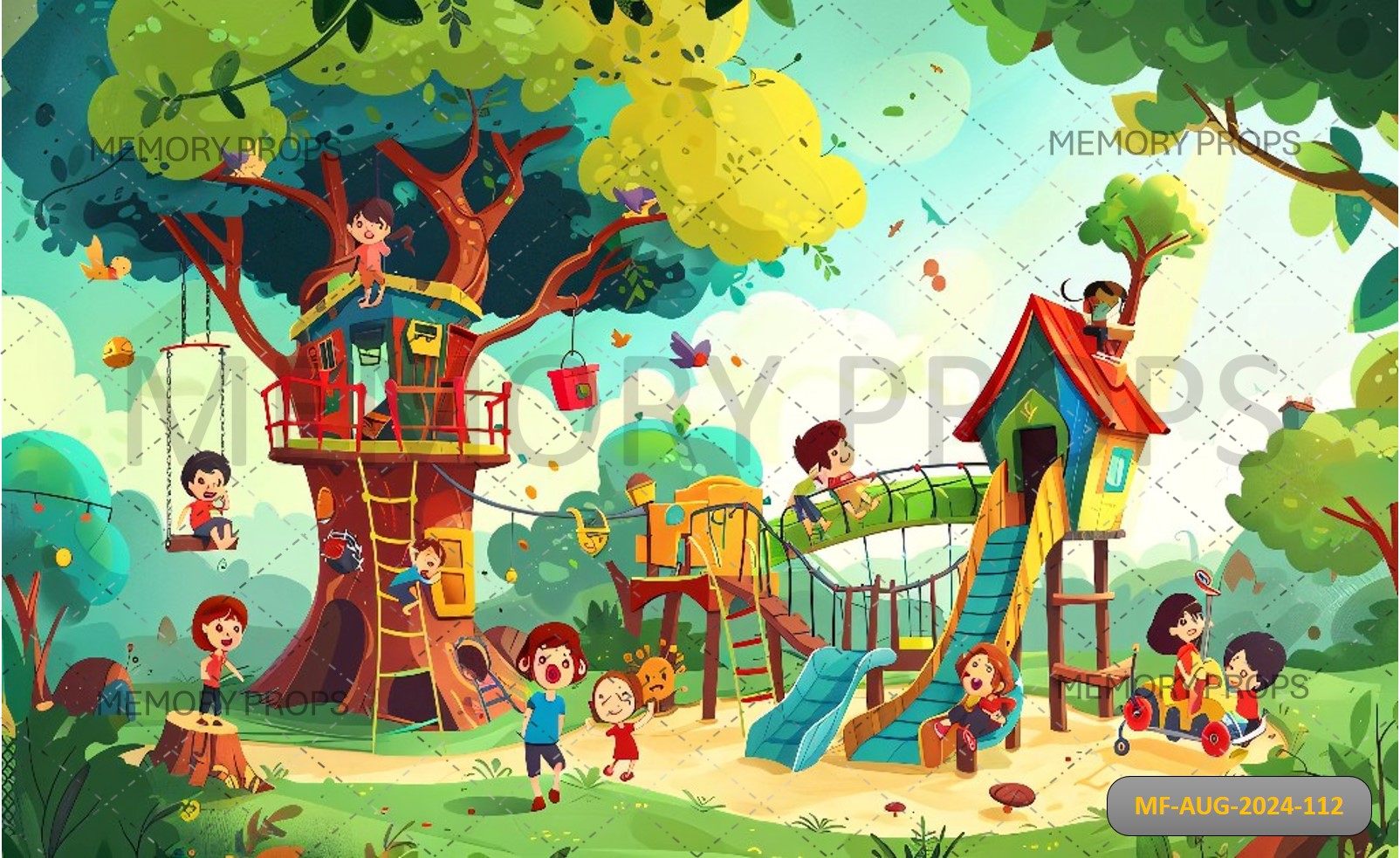 KIDS PLAYING IN PARK VECTOR - PRINTED BACKDROPS