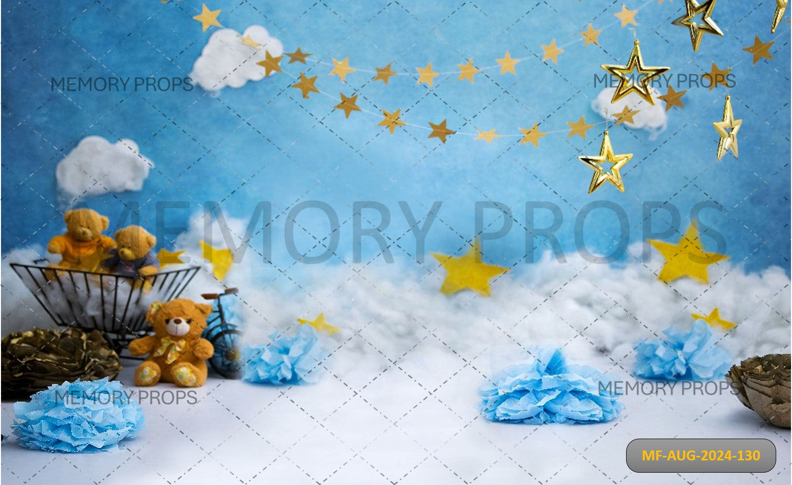 BLUE STARRY SKY AND TEDDY - PRINTED BACKDROPS