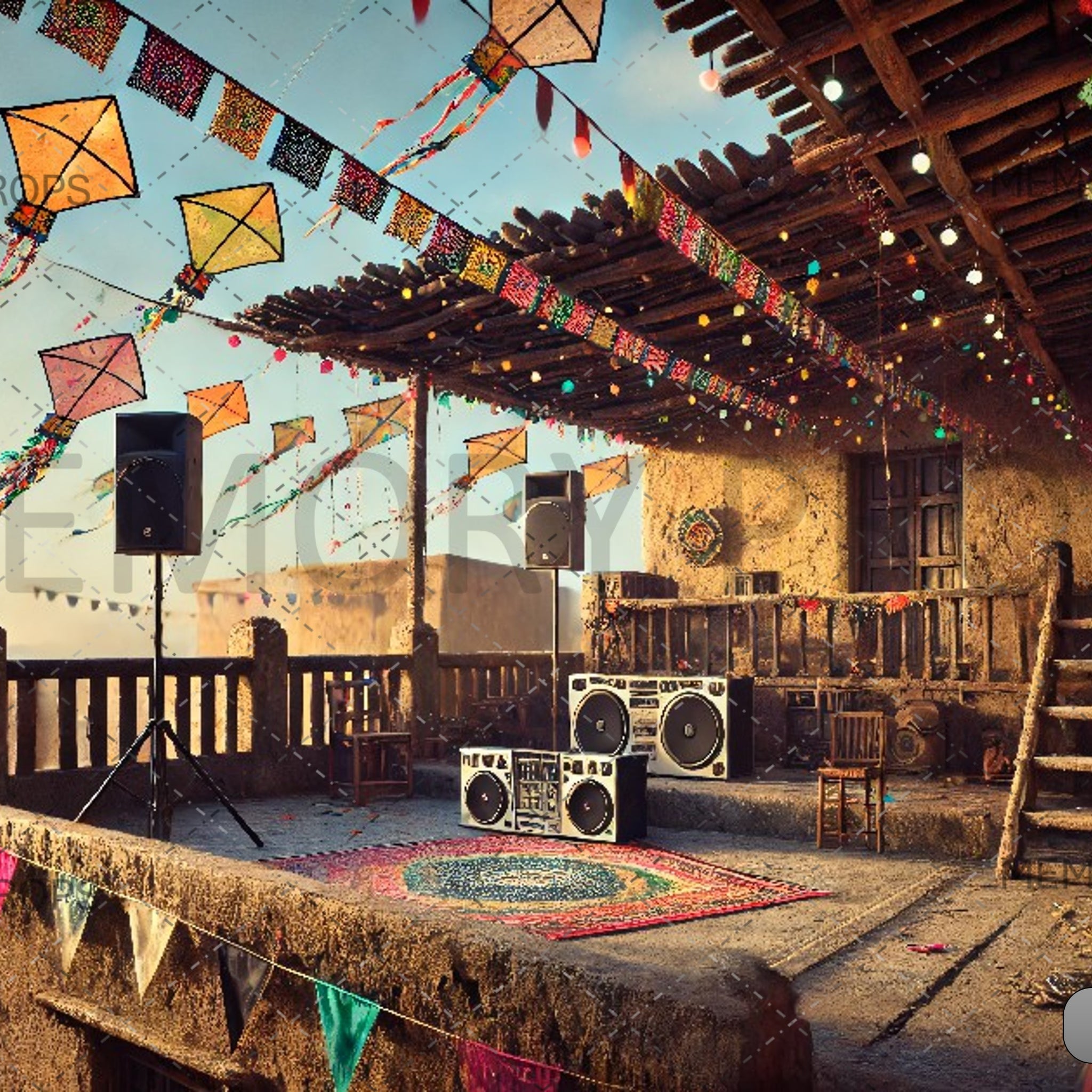 QUO VIBRANT SCENE OF COLOURFUL KITES - PRINTED BACKDROPS