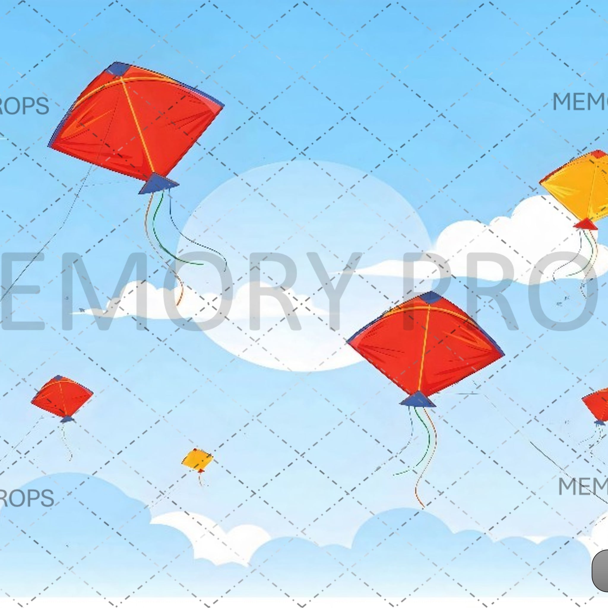 COLOURFUL KITES FLYING IN THE CLOUDS - PRINTED BACKDROPS