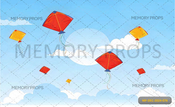 COLOURFUL KITES FLYING IN THE CLOUDS - PRINTED BACKDROPS