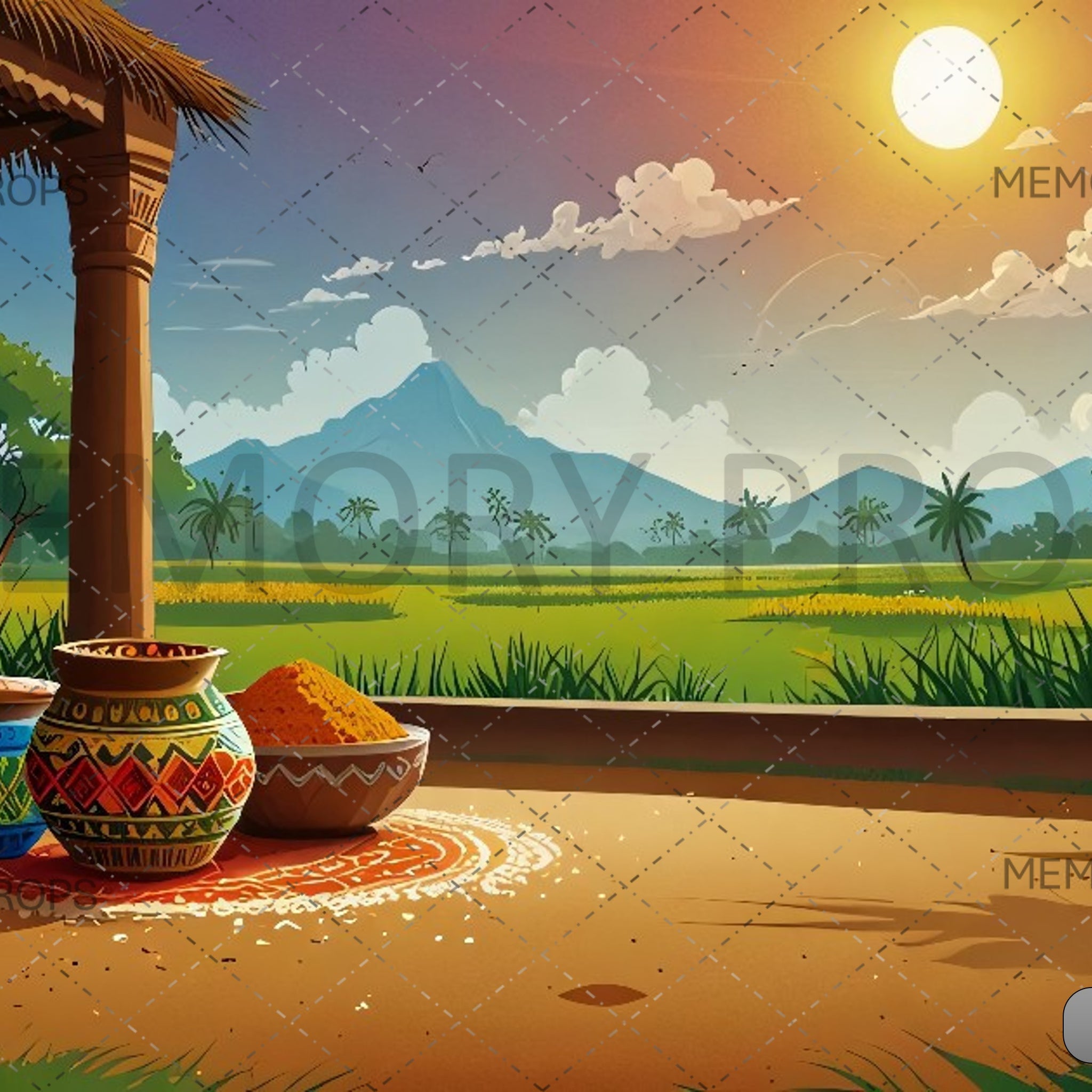 PONGAL FESTIVAL HARVEST WITH EARTHEN POTS - PRINTED BACKDROPS