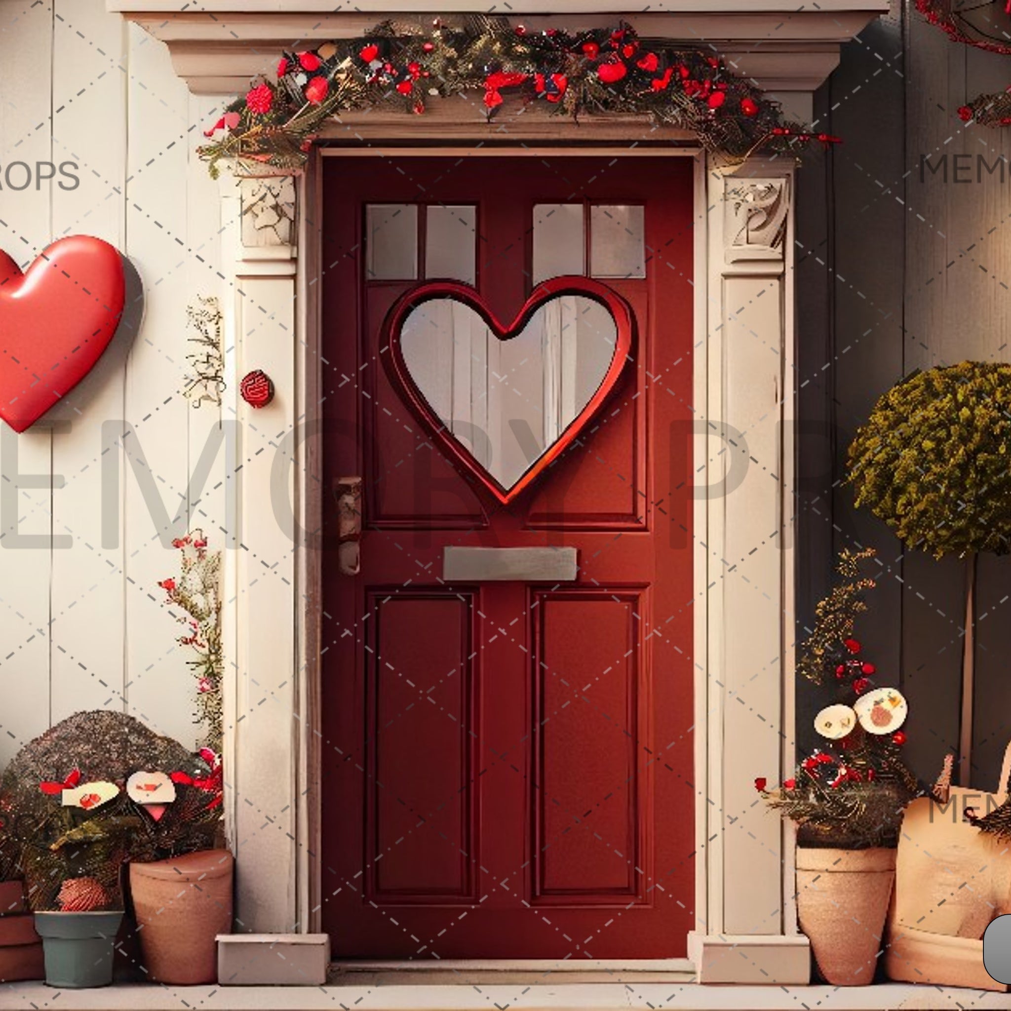 HOUSE FRONT DORR WITH DECORATION VALENTINES - PRINTED BACKDROPS