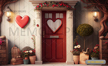 HOUSE FRONT DORR WITH DECORATION VALENTINES - PRINTED BACKDROPS