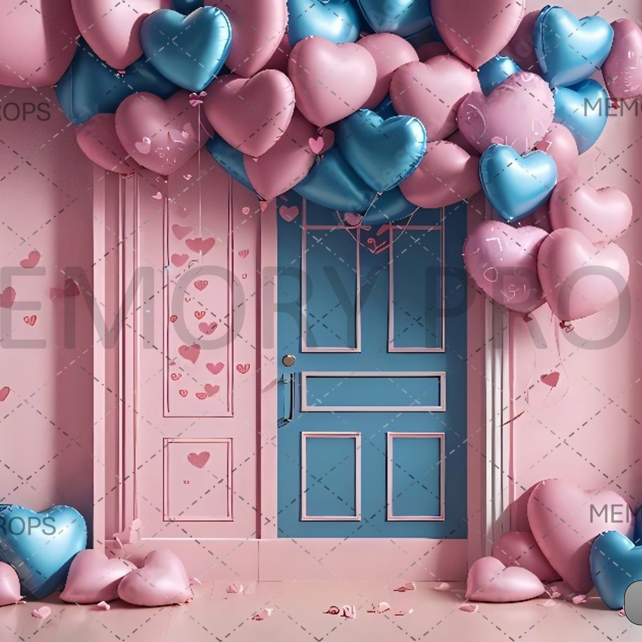 PINK AND BLUE AIR BALLOONS DOOR DECORATION VALENTINES - PRINTED BACKDROPS