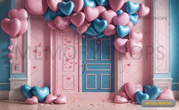 PINK AND BLUE AIR BALLOONS DOOR DECORATION VALENTINES - PRINTED BACKDROPS