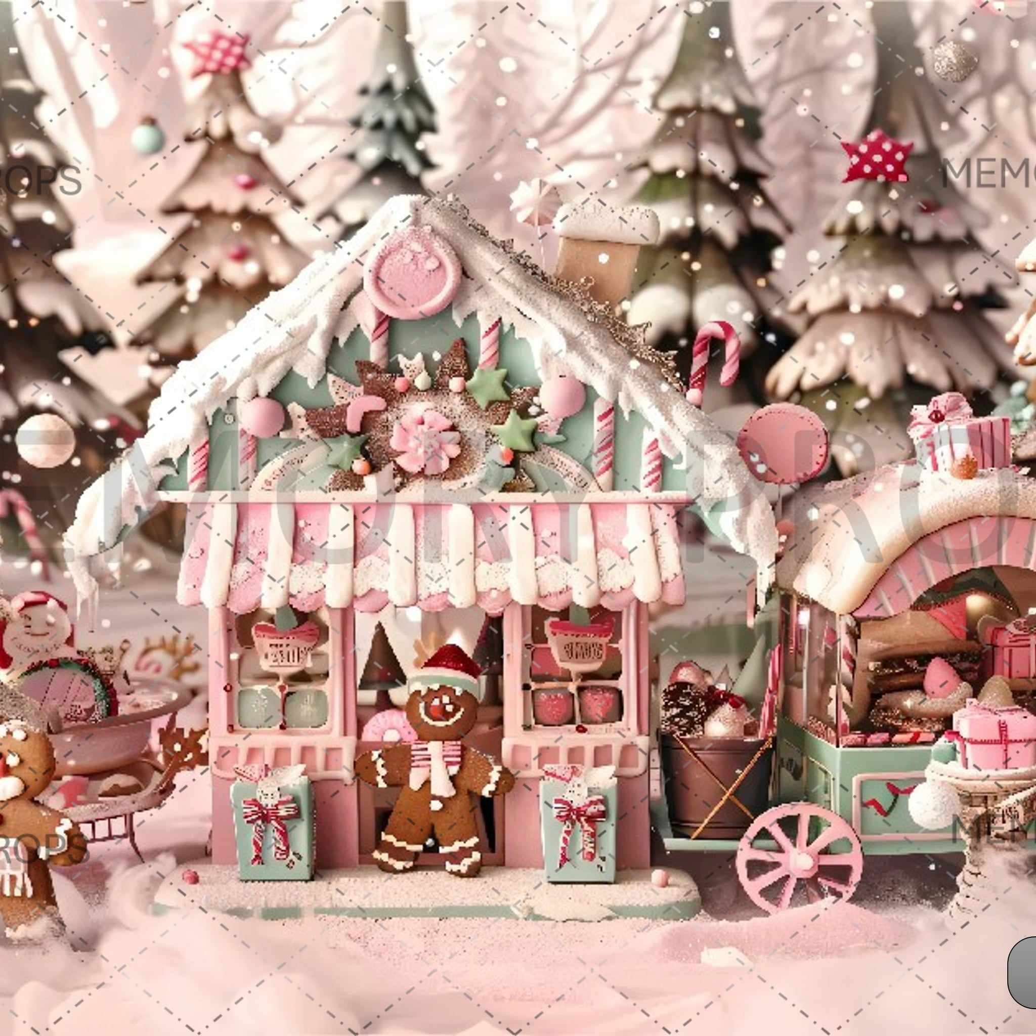 CHRISTMAS GINGERBREAD SHOP - PRINTED BACKDROPS