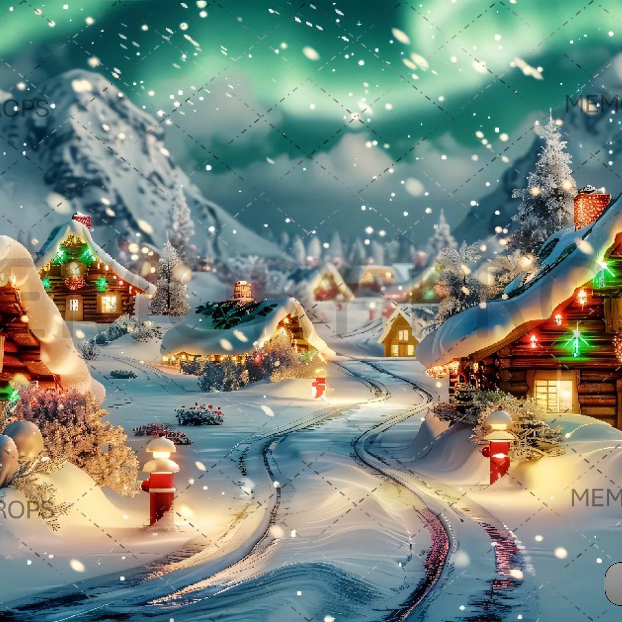 AURORA LIT CHRISTMAS VILLAGE - PRINTED BACKDROPS