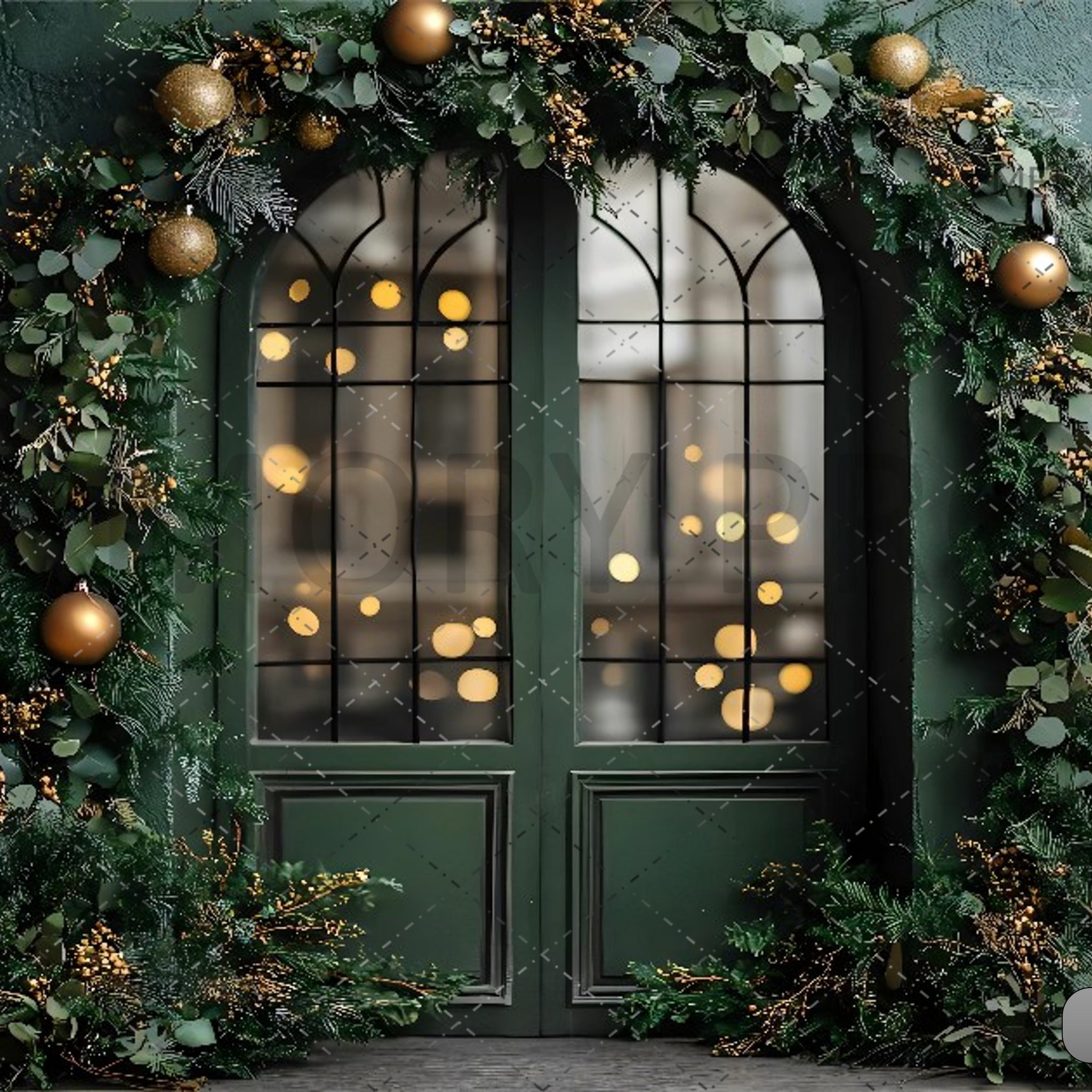 CHRISTMAS BALLS GARLAND DECOR DOOR - PRINTED BACKDROPS