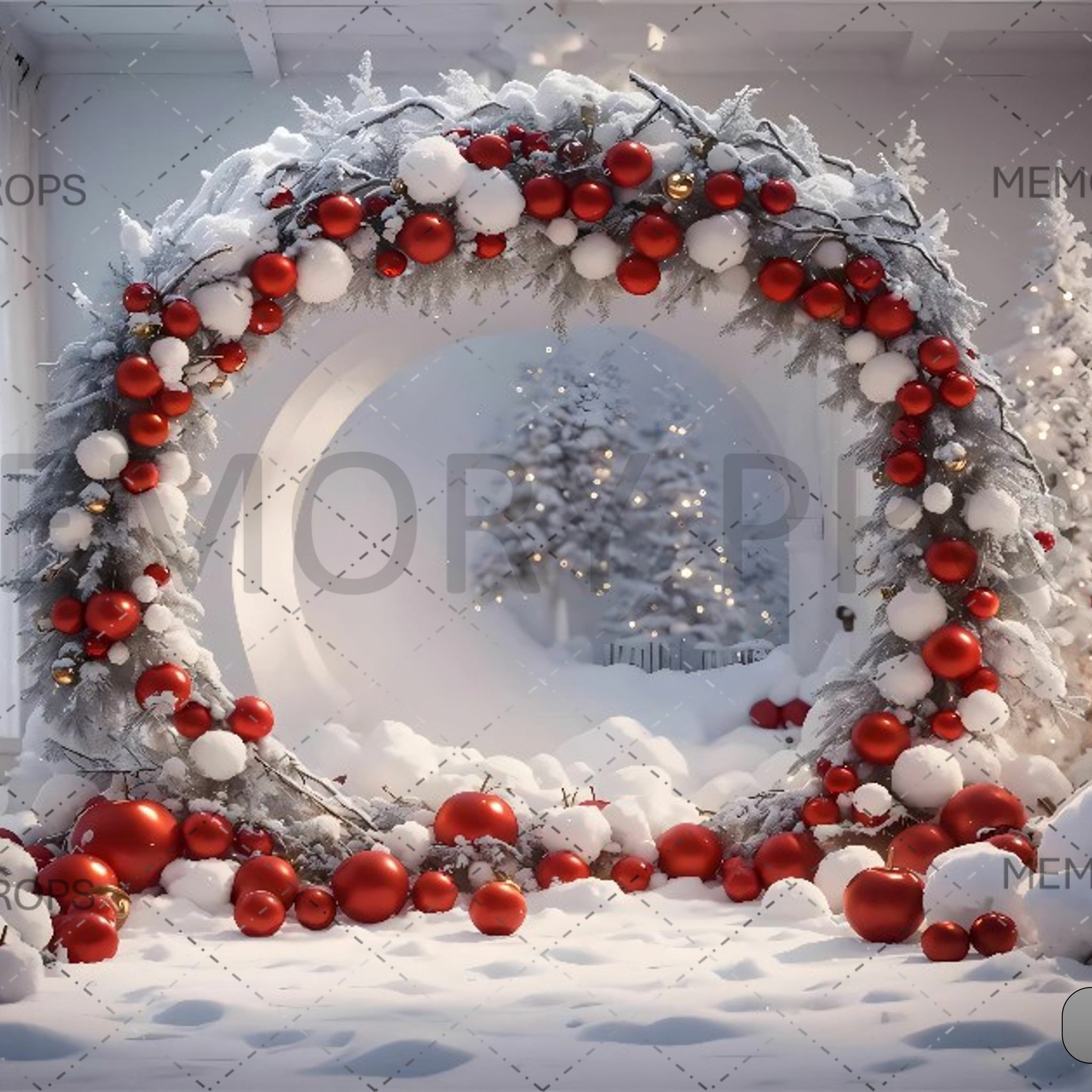 CHRISTMAS WREATH BALLOONS AND TREE - PRINTED BACKDROPS