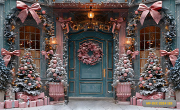 CHRISTMAS ELEGANT PINK BOW DOOR DECOR - PRINTED BACKDROPS