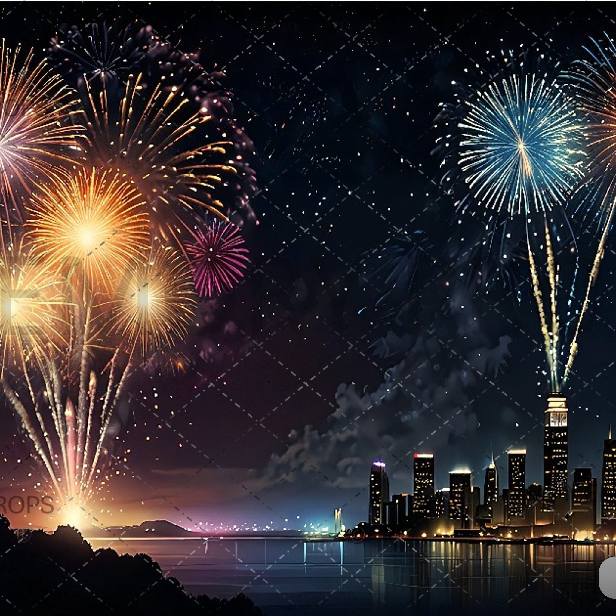 SPECTACULAR NIGHTTIME FIREWORKS LIGHTING PRINTED BACKDROP