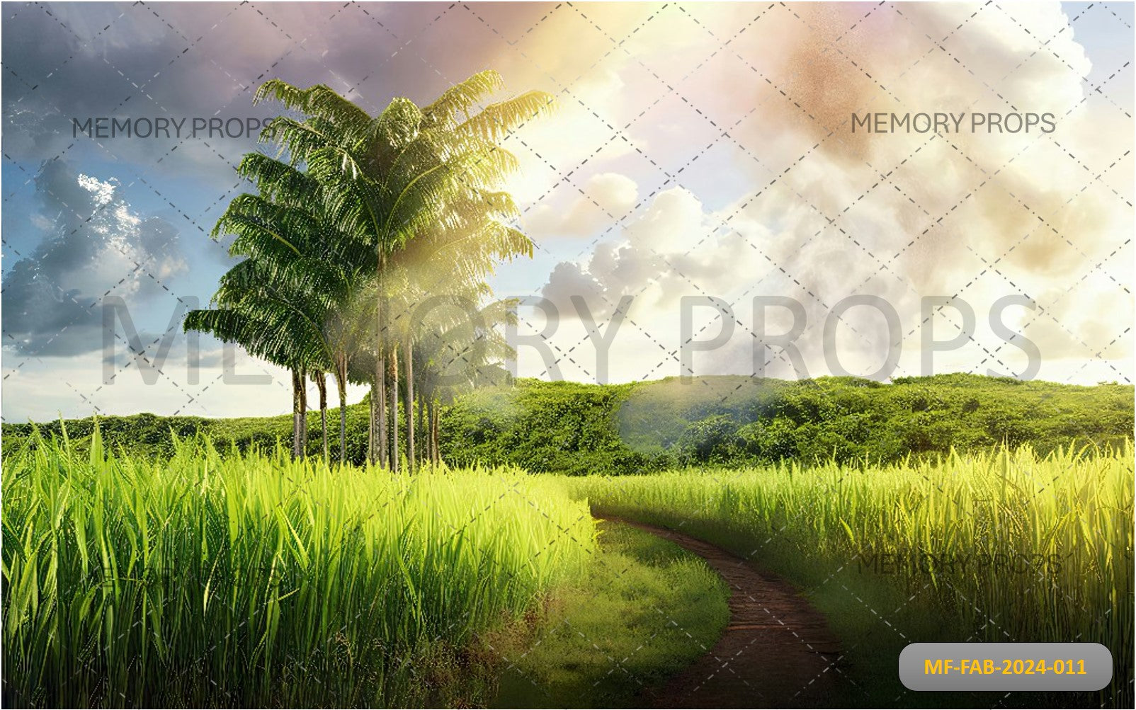 JUNGLE AND FIELD OF GRASS IN SUNSET TIME - PRINTED BACKDROPS