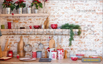 BRICK WALL KITCHEN CHRISTMAS - PRINTED BACKDROPS