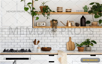 MODERN WOOD FLOATING SHELF FOR KITCHEN - PRINTED BACKDROPS