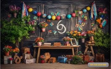 WOODEN TABLE WITH FLOWERS - PRINTED BACKDROPS