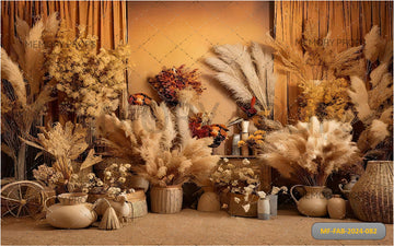 BOHO PAMPAS GRASS FLORAL GREY WALL - PRINTED BACKDROPS