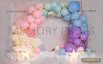 RAINBOW PASTEL COLOUR BALLOON STARS - PRINTED BACKDROPS