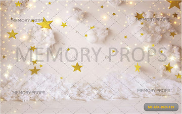 GOLD STARS WHITE COTTON CLOUDS - BABY PRINTED BACKDROPS