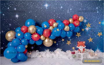 BIRTHDAY-BLUE & GOLD BALLOONS STARS - BABY PRINTED BACKDROPS