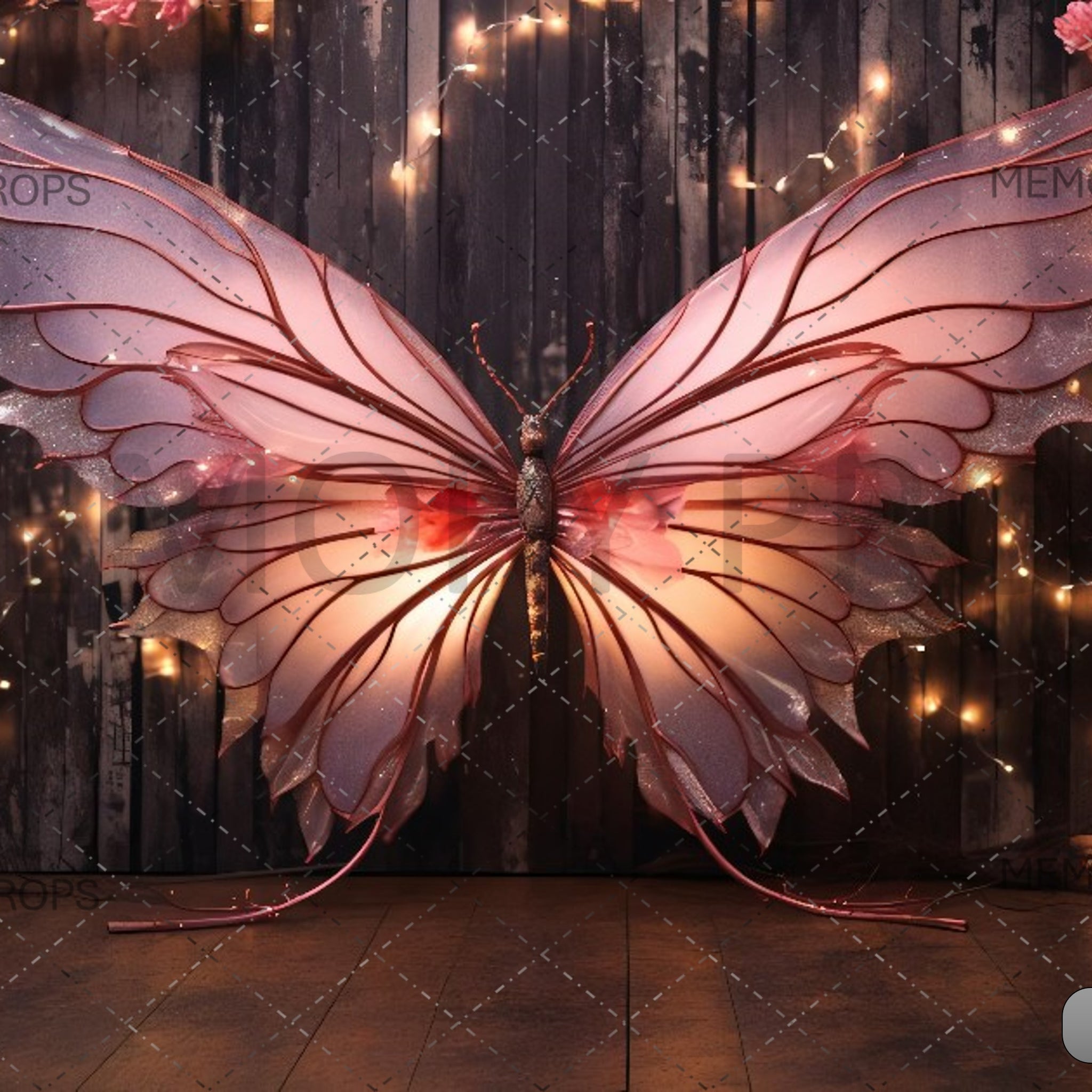 BUTTERFLY SHAPED LAMP ON A WOODEN FLOOR - PRINTED BACKDROPS