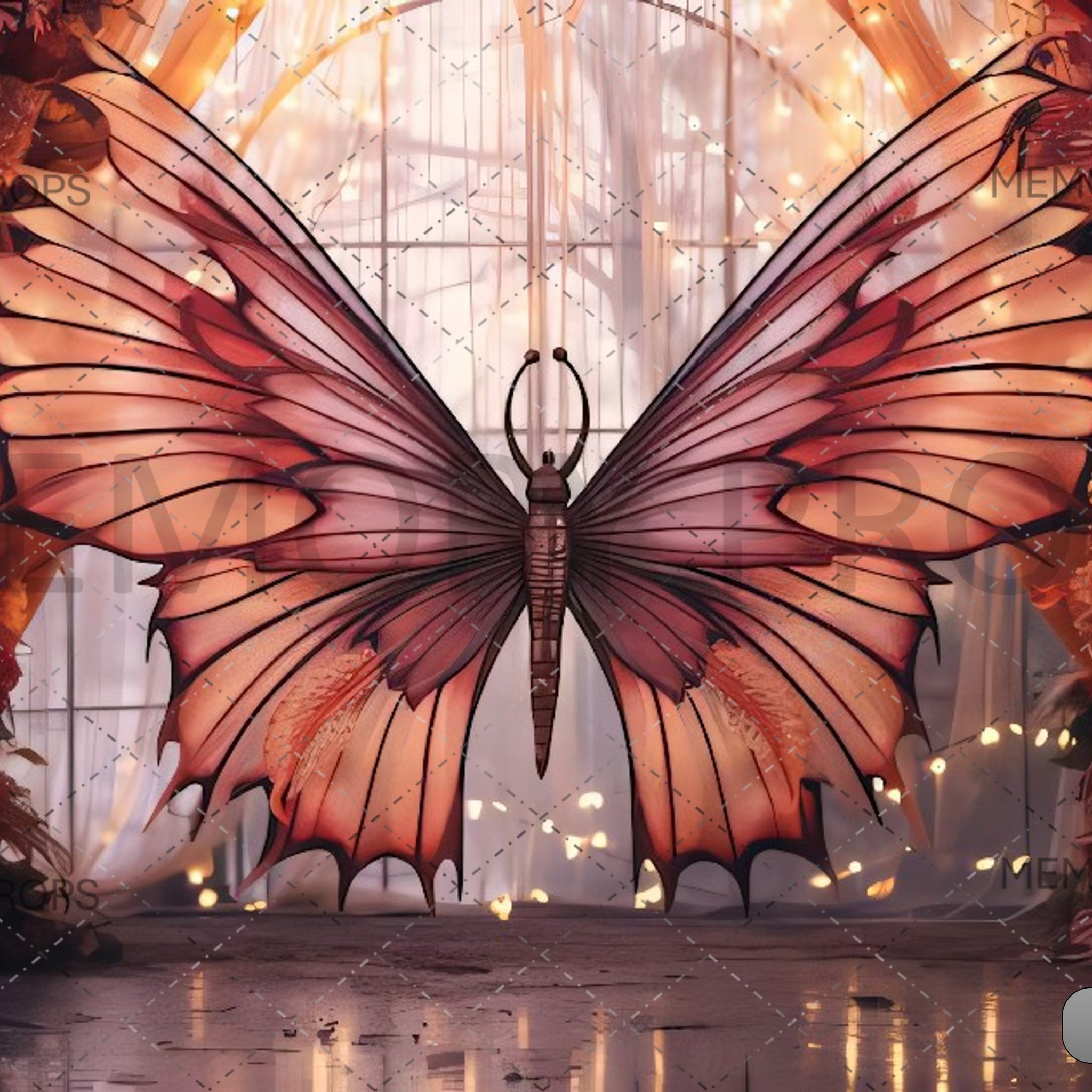 LARGE BUTTERFLY SCULPUTRE WITH LIGHT - PRINTED BACKDROPS