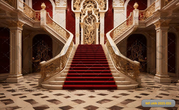 RED CARPET LEADING TO A KING THRONES INSIDE OF THE PALACE CASTLE - PRINTED BACKDROPS