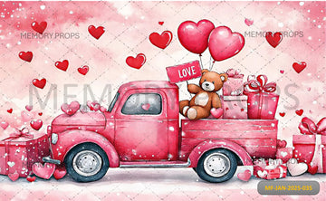 PINK TRUCK LOADED WITH TEDDY BEARS AND HEARTS - PRINTED BACKDROPS