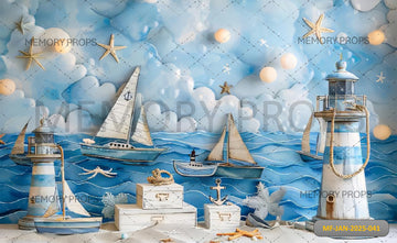 BEACH SCENE WITH A SAILBOAT - PRINTED BACKDROPS