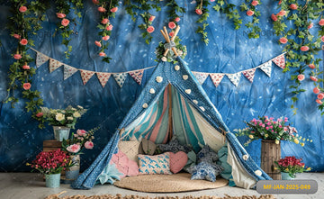 ABSTRACT BLUE TENT GREENERY FLORAL - PRINTED BACKDROPS