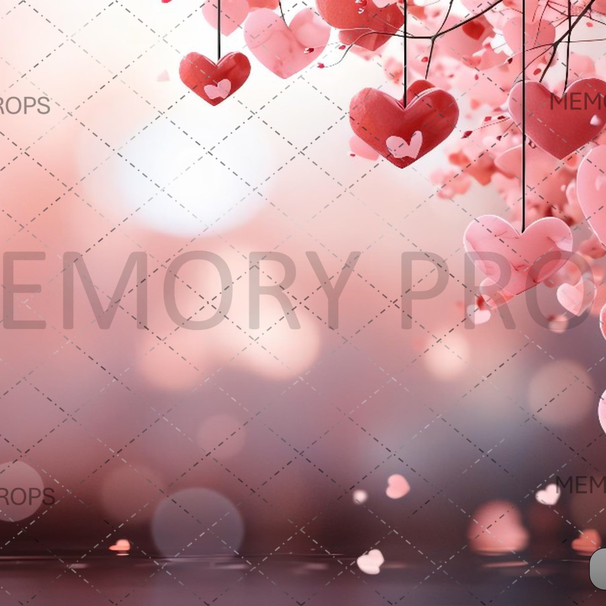 ROMANTIC RAIN PINK HEARTS-PRINTED BACKDROPS