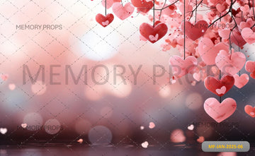 ROMANTIC RAIN PINK HEARTS-PRINTED BACKDROPS