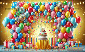 A BIRTHDAY CAKE WITH BALLOONS - PRINTED BACKDROPS