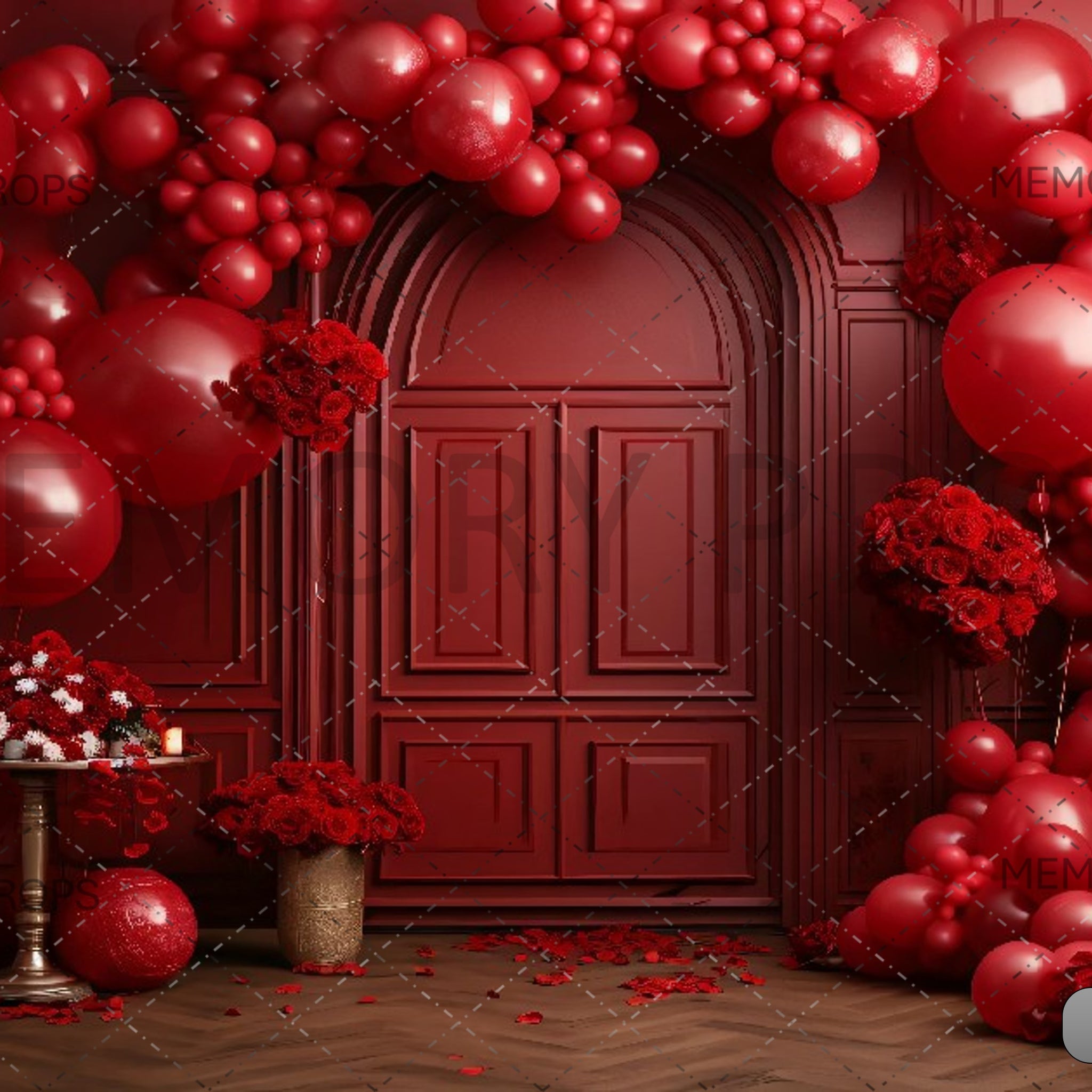 VALENTINE RED ARCH DOOR - PRINTED BCKDROPS