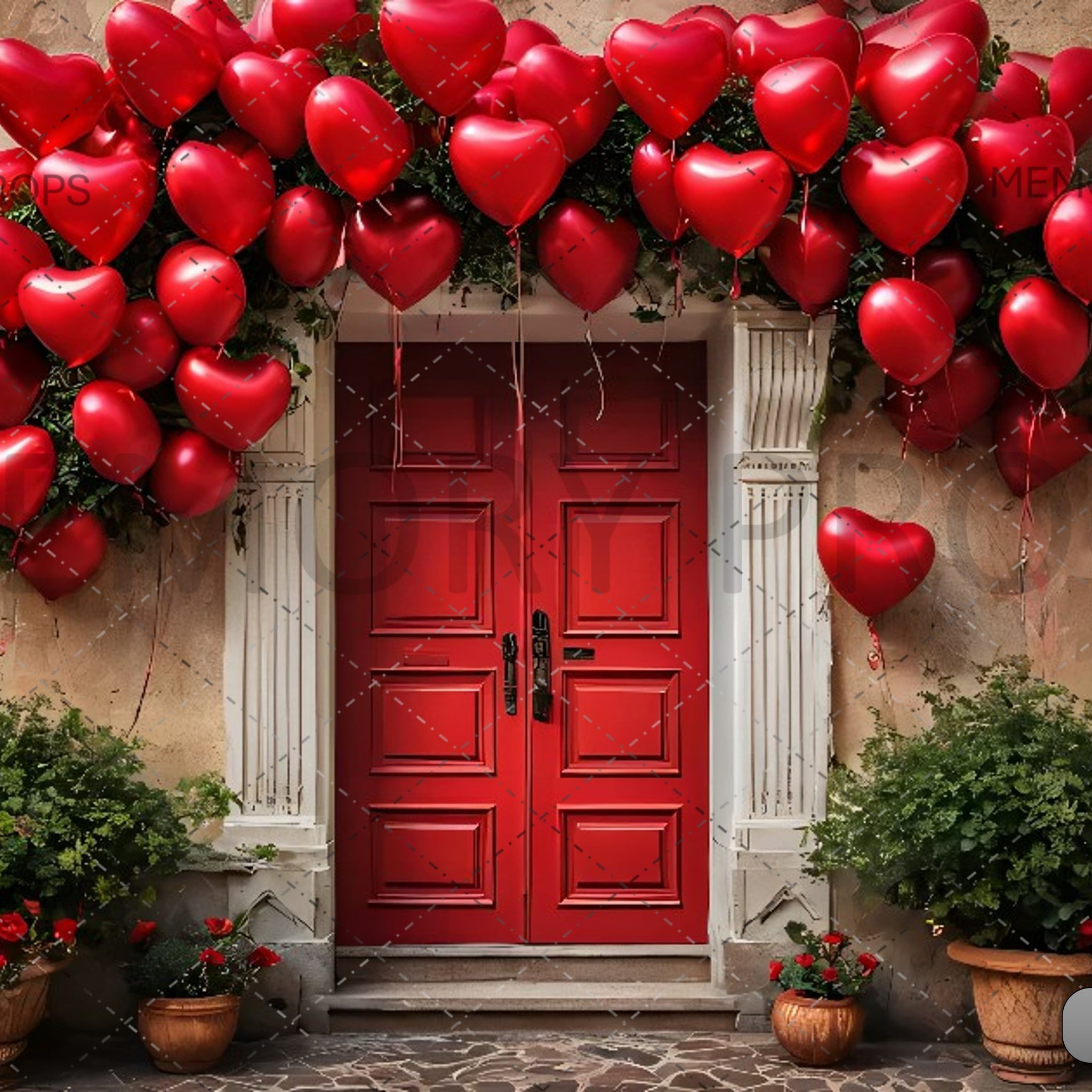 RED BALLOON HEARTS ON THE WALL-PRINTED BACKDROPS