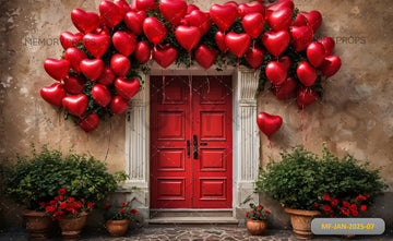 RED BALLOON HEARTS ON THE WALL-PRINTED BACKDROPS