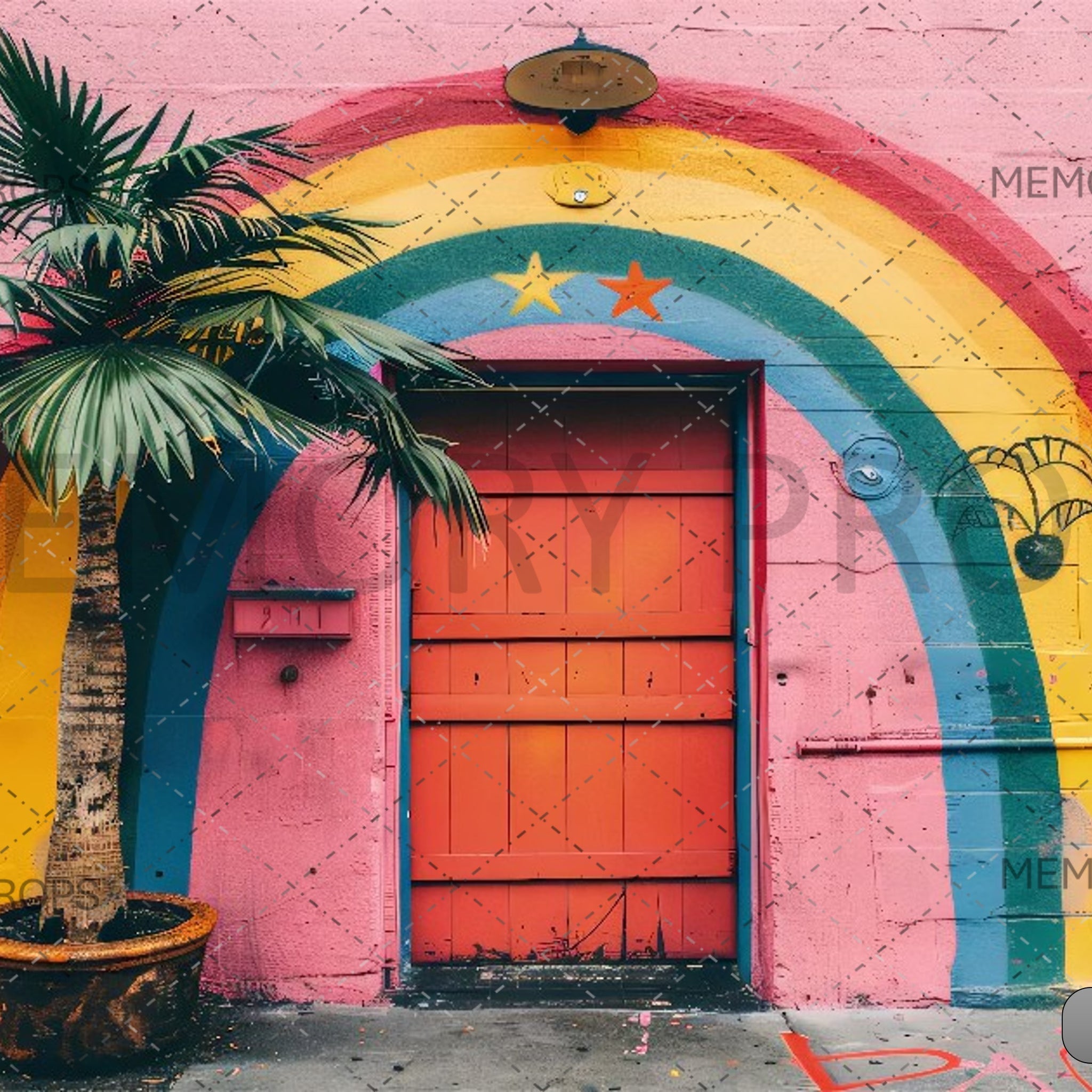 RAINBOW WALL TROPICAL PALM-PRINTED BACKDROPS