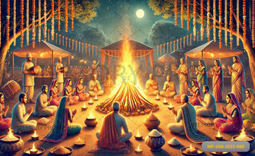 GROUP OF PEOPLE AROUND BONFIRE AT LOHRI CELEBRATION - PRINTED BACKDROPS