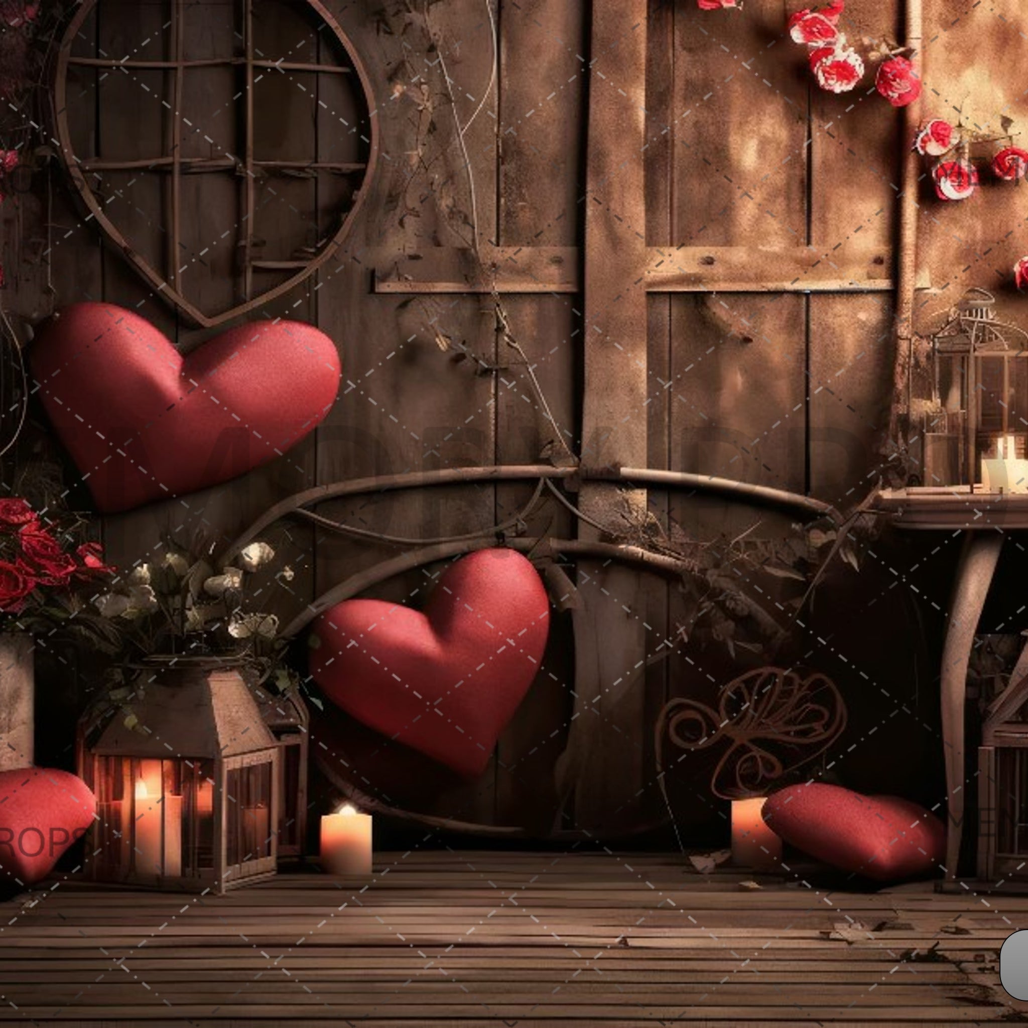 THERE ARE MANY WOODEN WITH FLOWERS AND HEARTS - PRINTED BACKDROPS