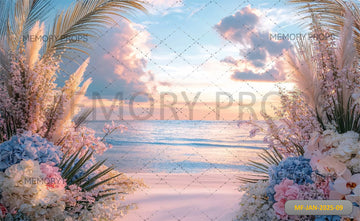 DREAMY BOHO BEACH SUNSET FLOWERS-PRINTED BACKDROPS