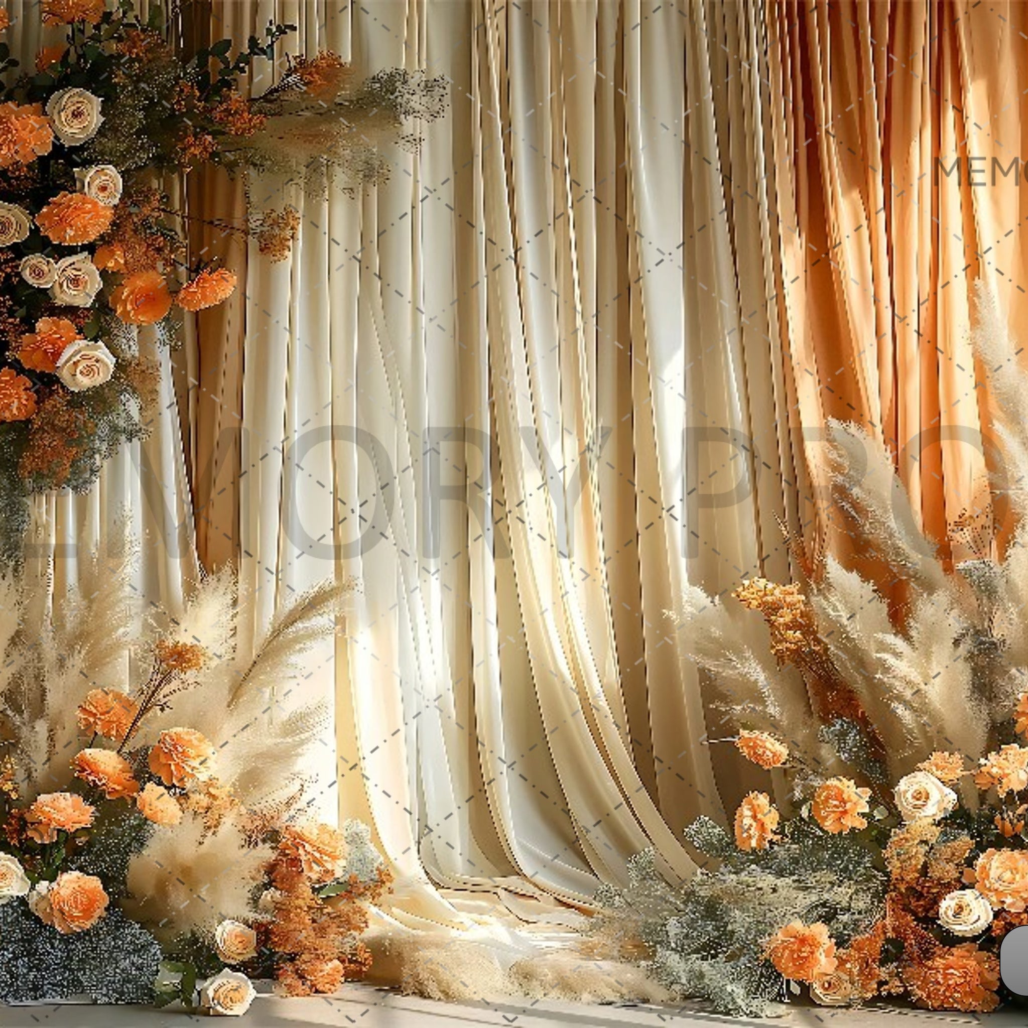 BOHO  ELEGANT DRAPED CURTAIN FLORAL - PRINTED BACKDROPS